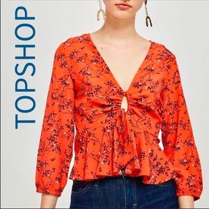 NWOT Topshop 🧡 Orange Floral Print Blouse Top